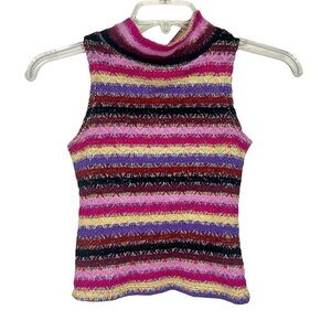 Bordo Y2K Striped Colorful Mockneck Tank Top Small
